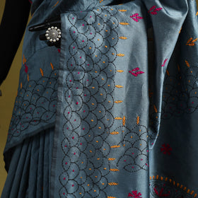 Bengal hand embroidery silk nakshi kantha saree 45