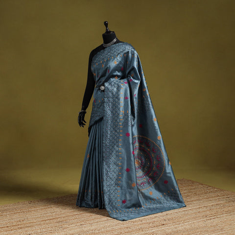 Bengal hand embroidery silk nakshi kantha saree 45