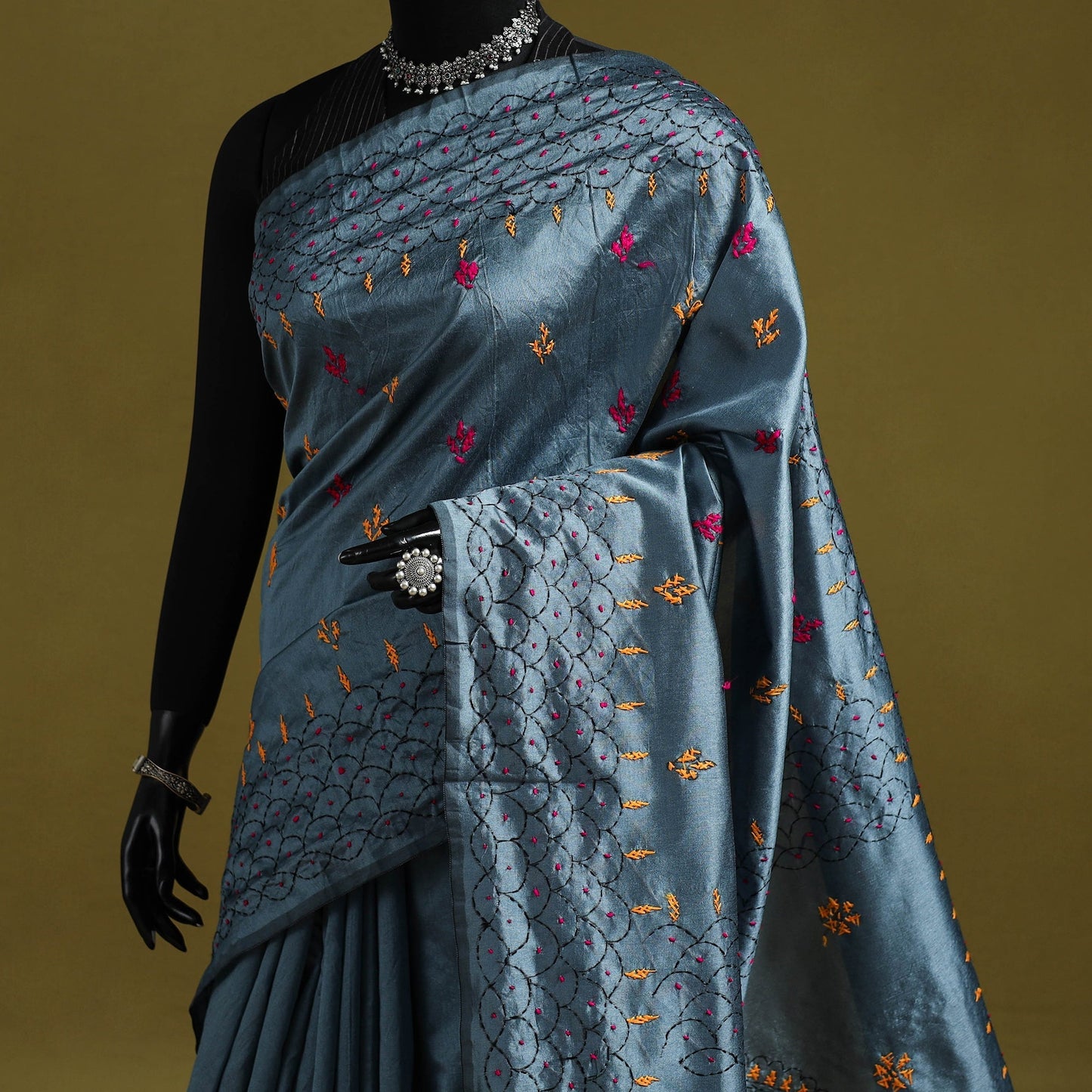 Bengal hand embroidery silk nakshi kantha saree 46