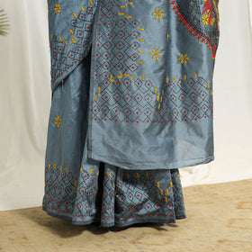  Buy Grey Bengal Hand Embroidery Silk Nakshi Kantha Saree