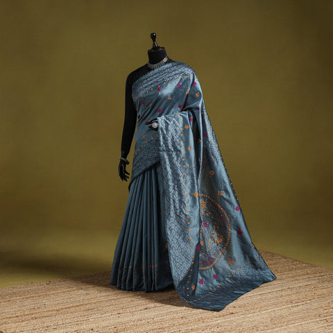 Bengal hand embroidery silk nakshi kantha saree 46