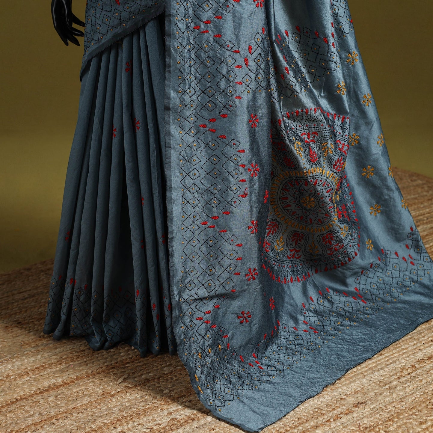 Bengal hand embroidery silk nakshi kantha saree 47