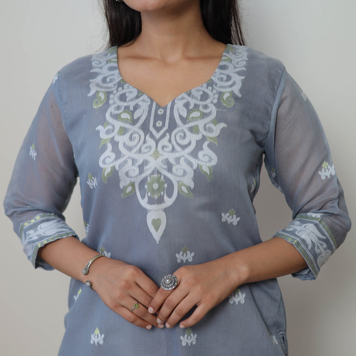  Bengal Jamdani Silk Cotton Kurta with Dupatta Set 06 