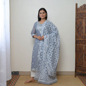  Bengal Jamdani Silk Cotton Kurta with Dupatta Set 06 