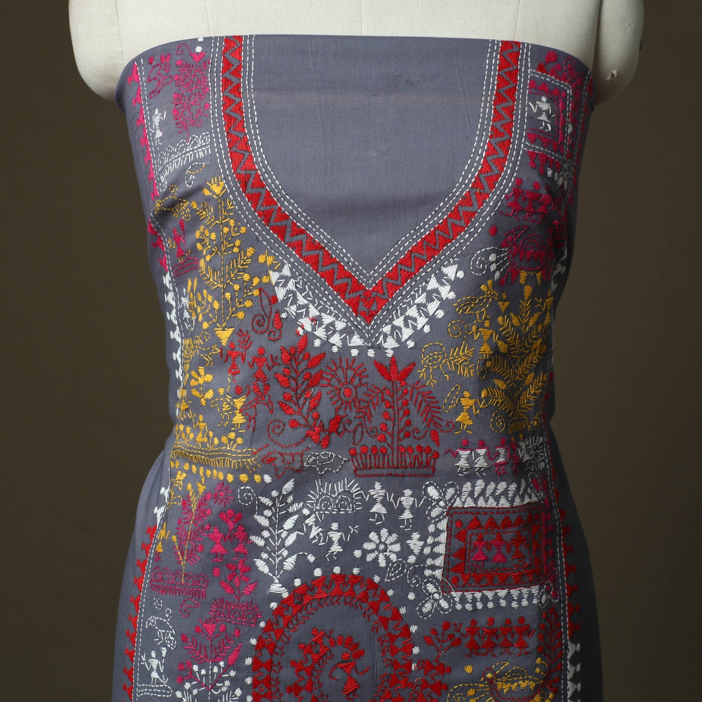 Bengal kantha hand embroidered cotton unstitched kurta