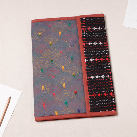 Grey Bengal Kantha Work Handcrafted File Folder 