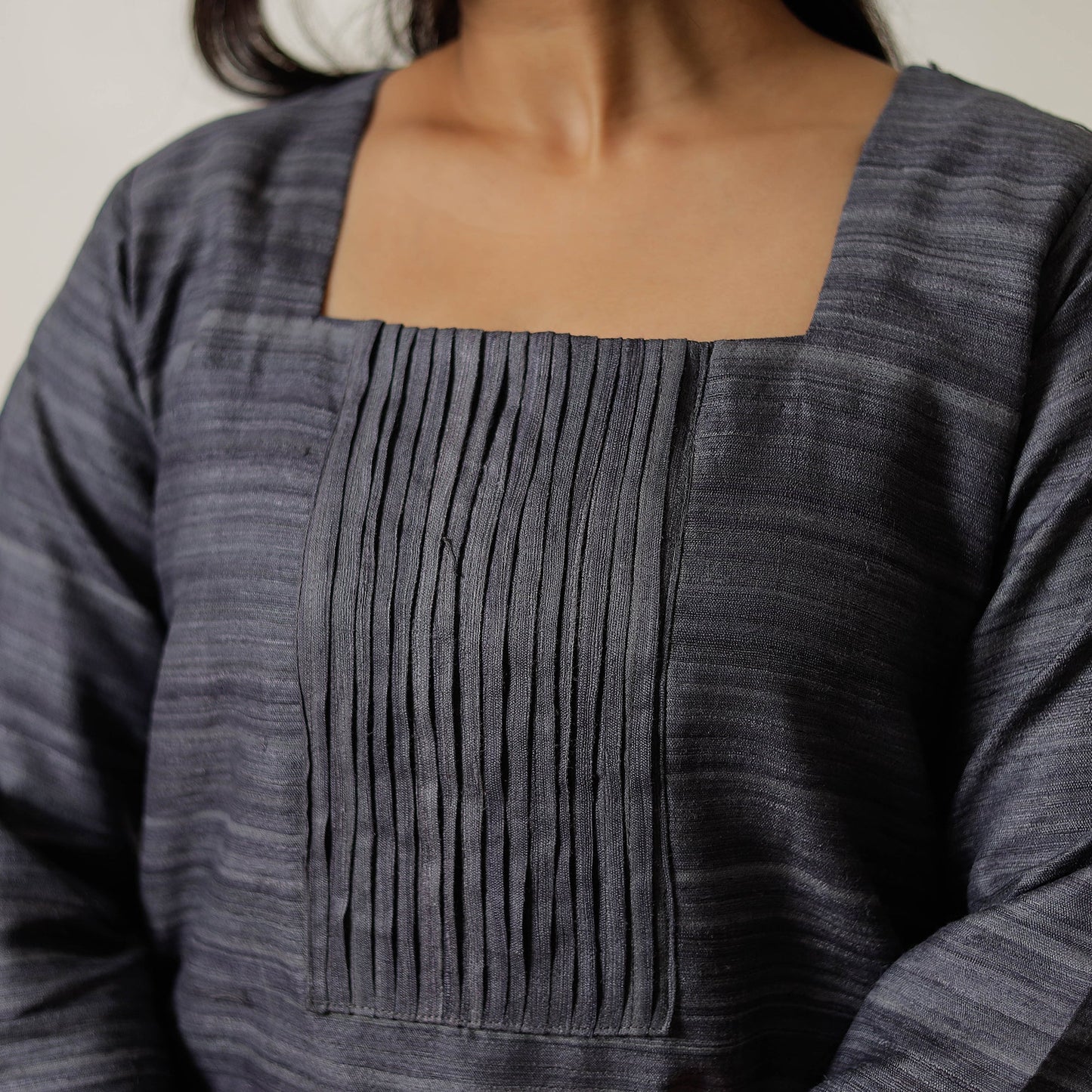 Grey - bhagalpuri handwoven desi tussar silk pintuck