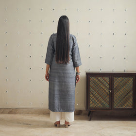 Grey Bhagalpuri Handwoven Desi Tussar Silk Plain Kurta for Women