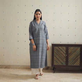 Grey Bhagalpuri Handwoven Desi Tussar Silk Plain Kurta for Women