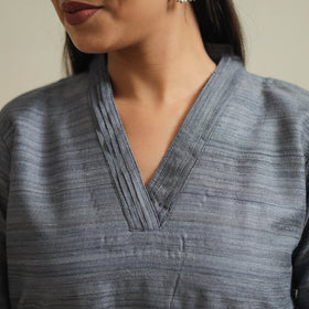 Grey Bhagalpuri Handwoven Desi Tussar Silk Plain Kurta for Women