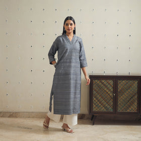 Grey Bhagalpuri Handwoven Desi Tussar Silk Plain Kurta for Women