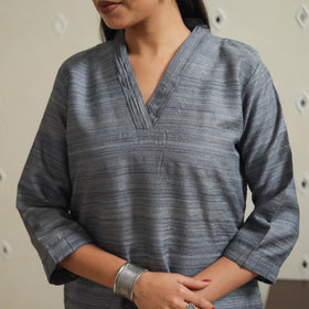 Grey Bhagalpuri Handwoven Desi Tussar Silk Plain Kurta for Women