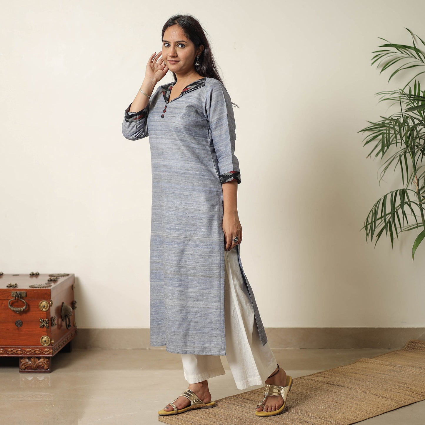 Grey - bhagalpuri handwoven desi tussar silk straight kurta