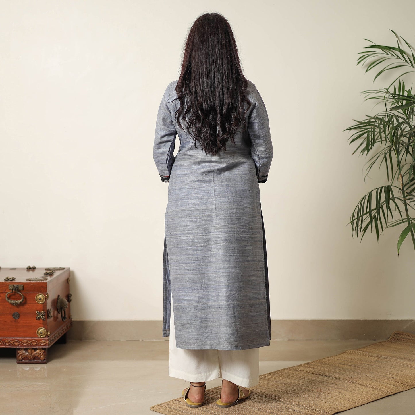 Grey - bhagalpuri handwoven desi tussar silk straight kurta