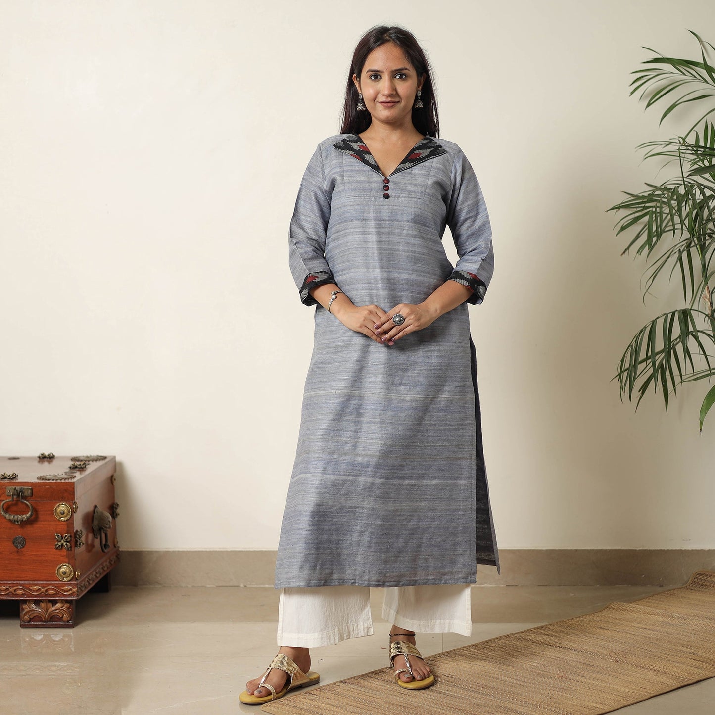 Grey - bhagalpuri handwoven desi tussar silk straight kurta