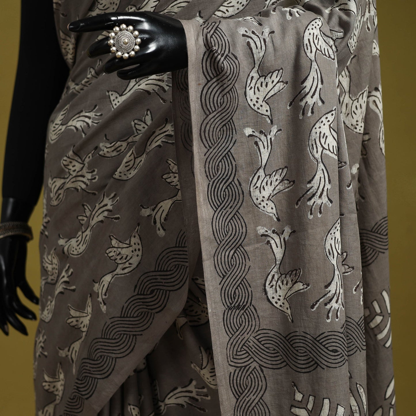 Grey - bindaas art natural dyed cotton saree 05