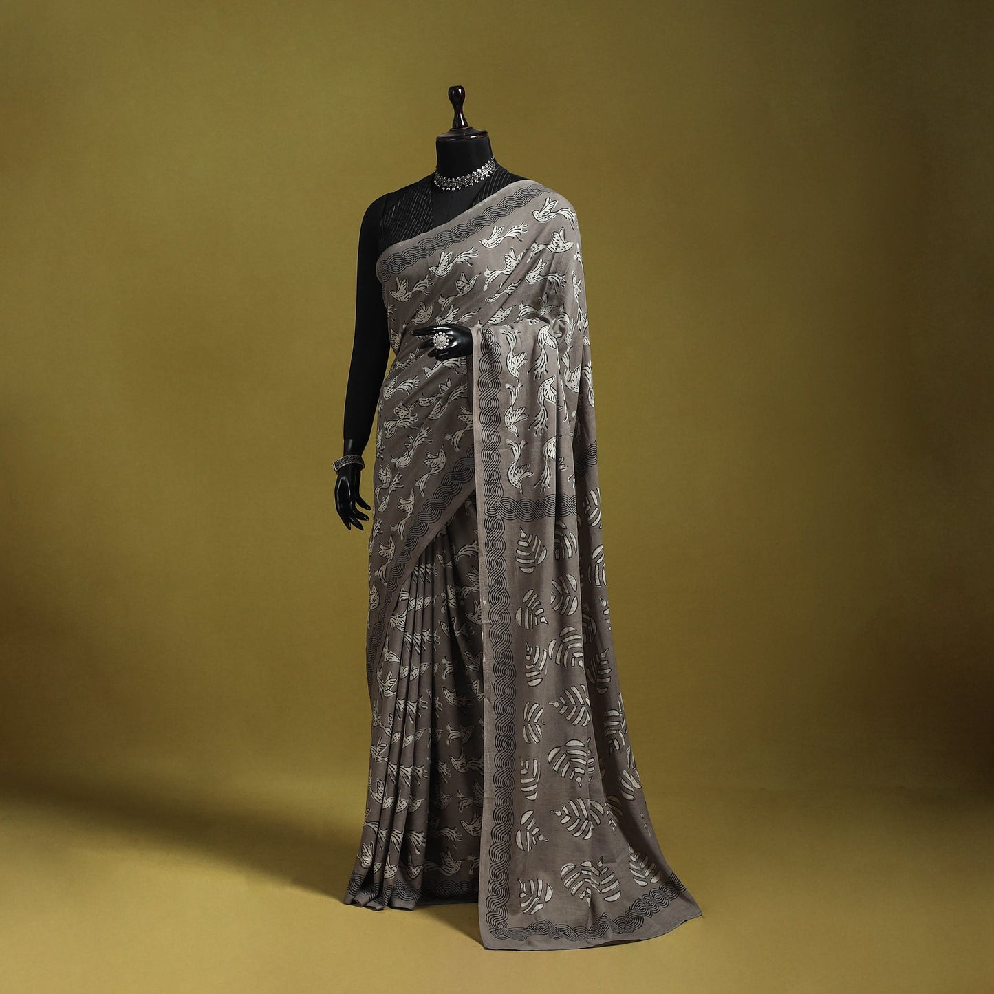 Grey - bindaas art natural dyed cotton saree 05