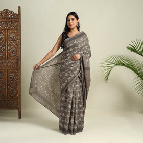 Buy Grey Bindaas Art Natural Dyed Cotton Block Print Saree