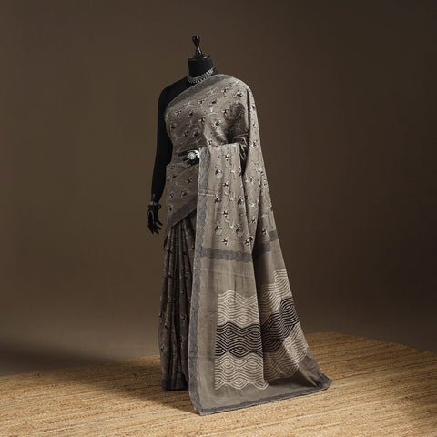 Grey - bindaas art natural dyed cotton saree 06