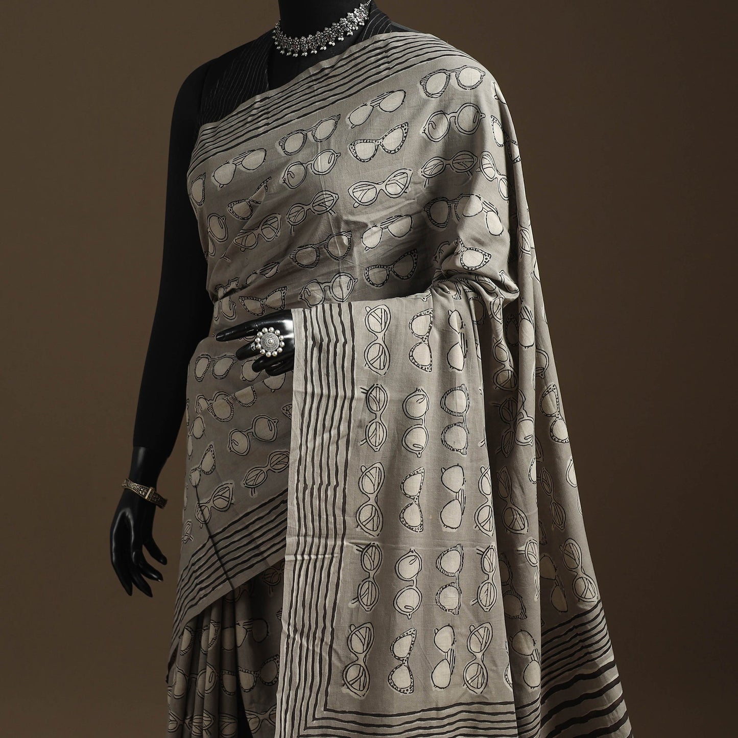 Grey - bindaas art natural dyed cotton saree 09