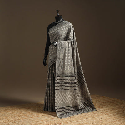 Grey - bindaas art natural dyed cotton saree 09