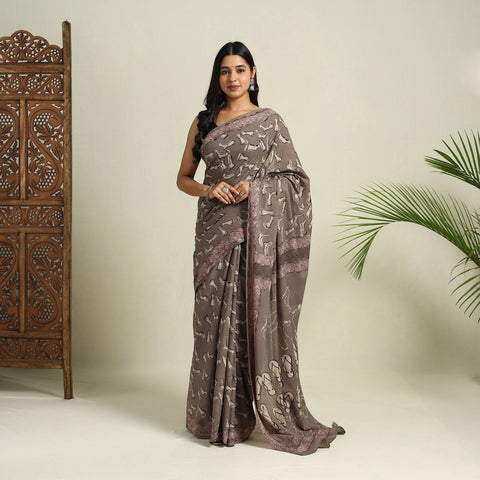  Grey Bindaas Art Natural Dyed Cotton Block Print Saree
