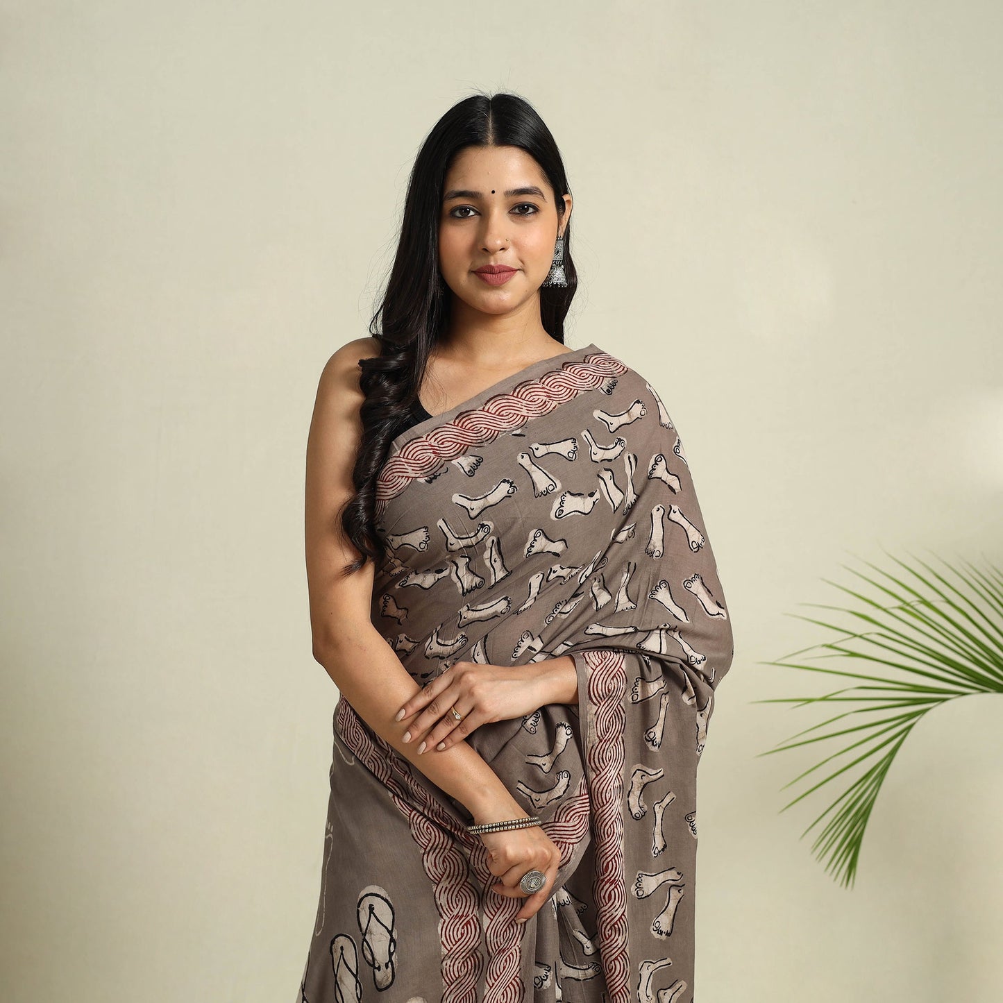  Grey Bindaas Art Natural Dyed Cotton Block Print Saree