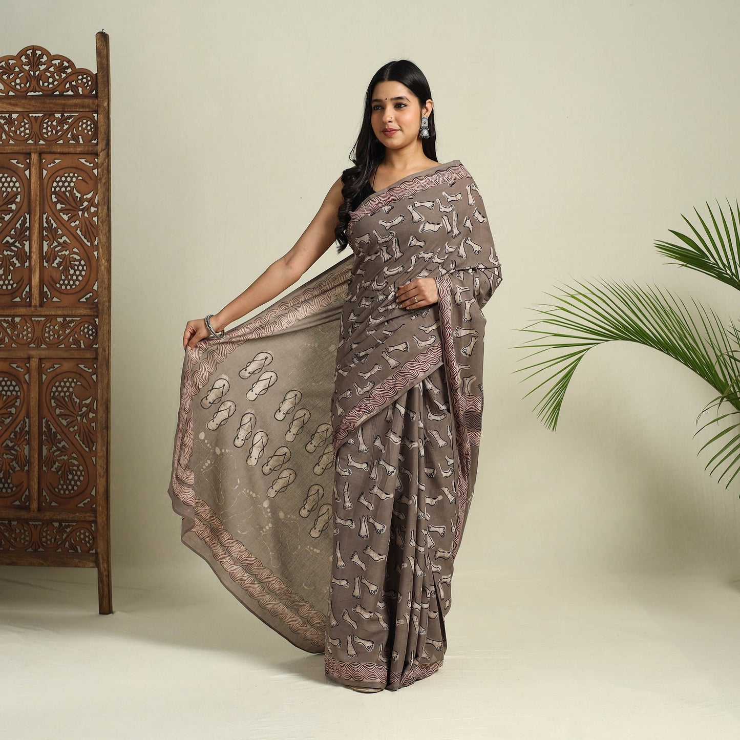  Grey Bindaas Art Natural Dyed Cotton Block Print Saree