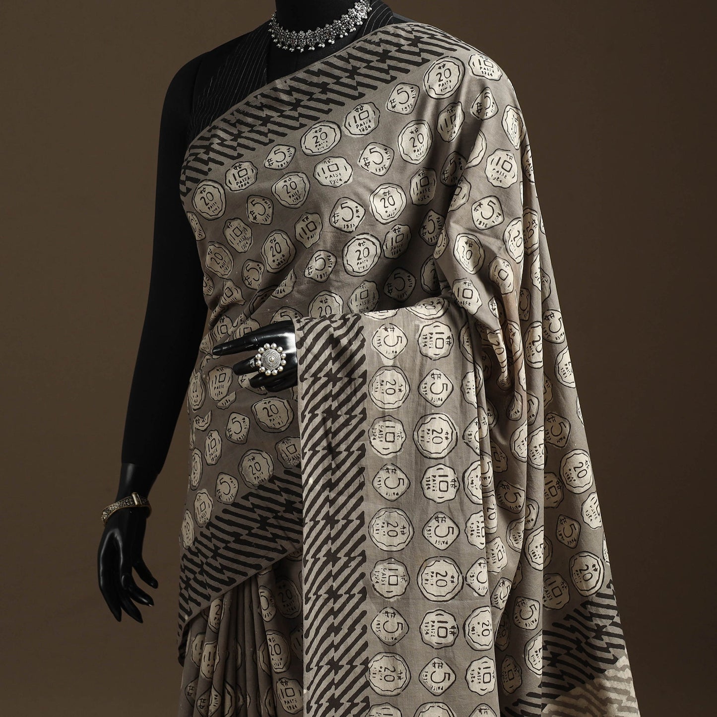 Grey - bindaas art natural dyed cotton saree 17