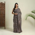 Buy Grey Bindaas Art Natural Dyed Cotton Block Print Saree