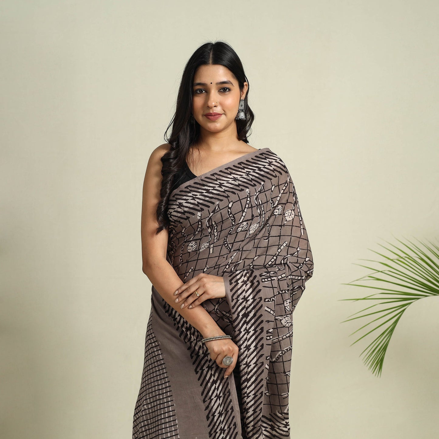 Buy Grey Bindaas Art Natural Dyed Cotton Block Print Saree