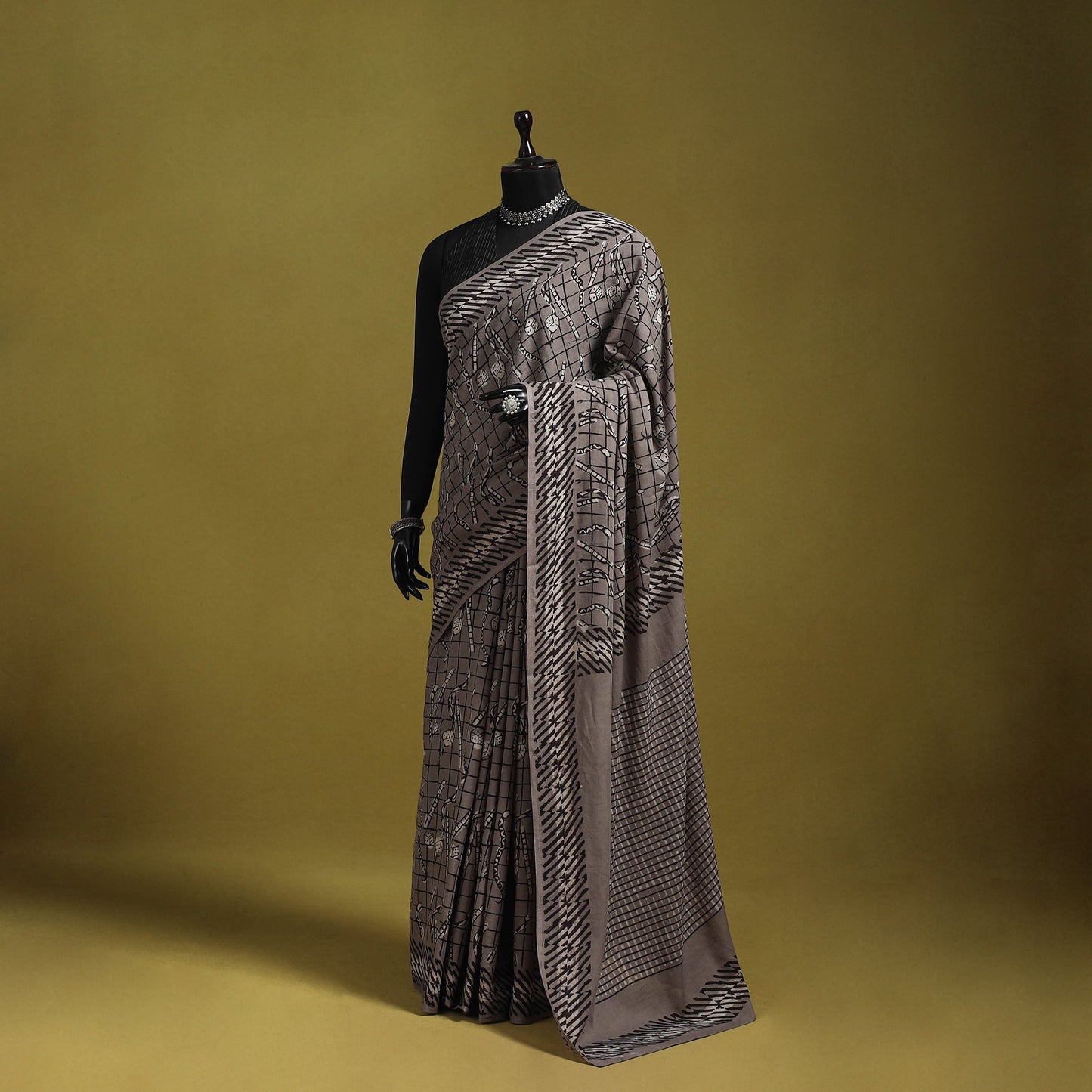 Grey - bindaas art natural dyed cotton saree 24