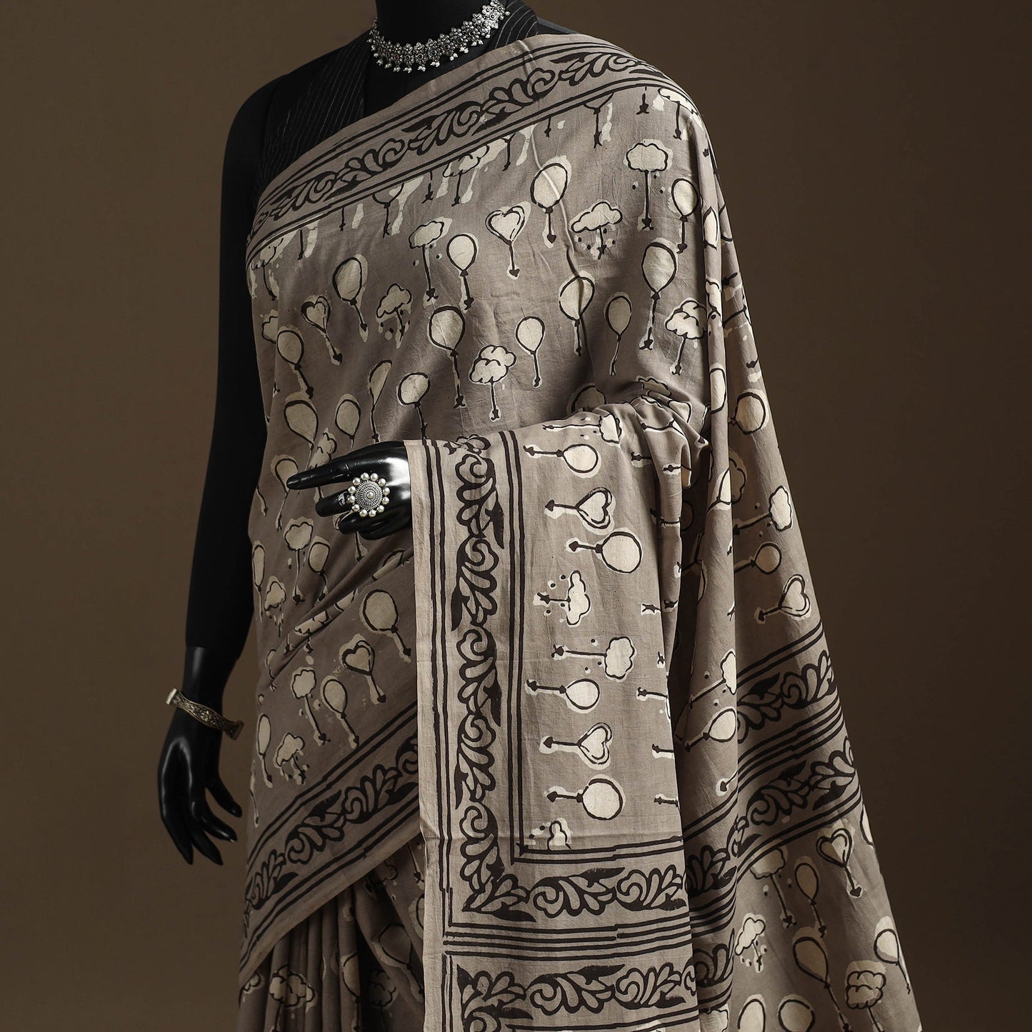 Grey - bindaas art natural dyed cotton saree 24