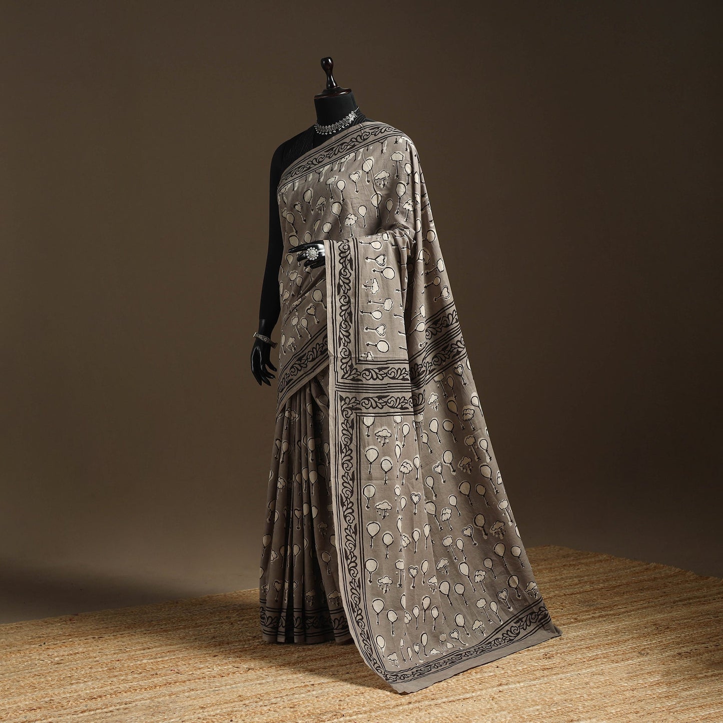 Grey - bindaas art natural dyed cotton saree 24