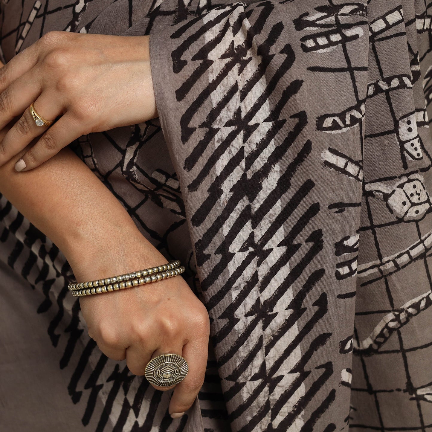 Buy Grey Bindaas Art Natural Dyed Cotton Block Print Saree