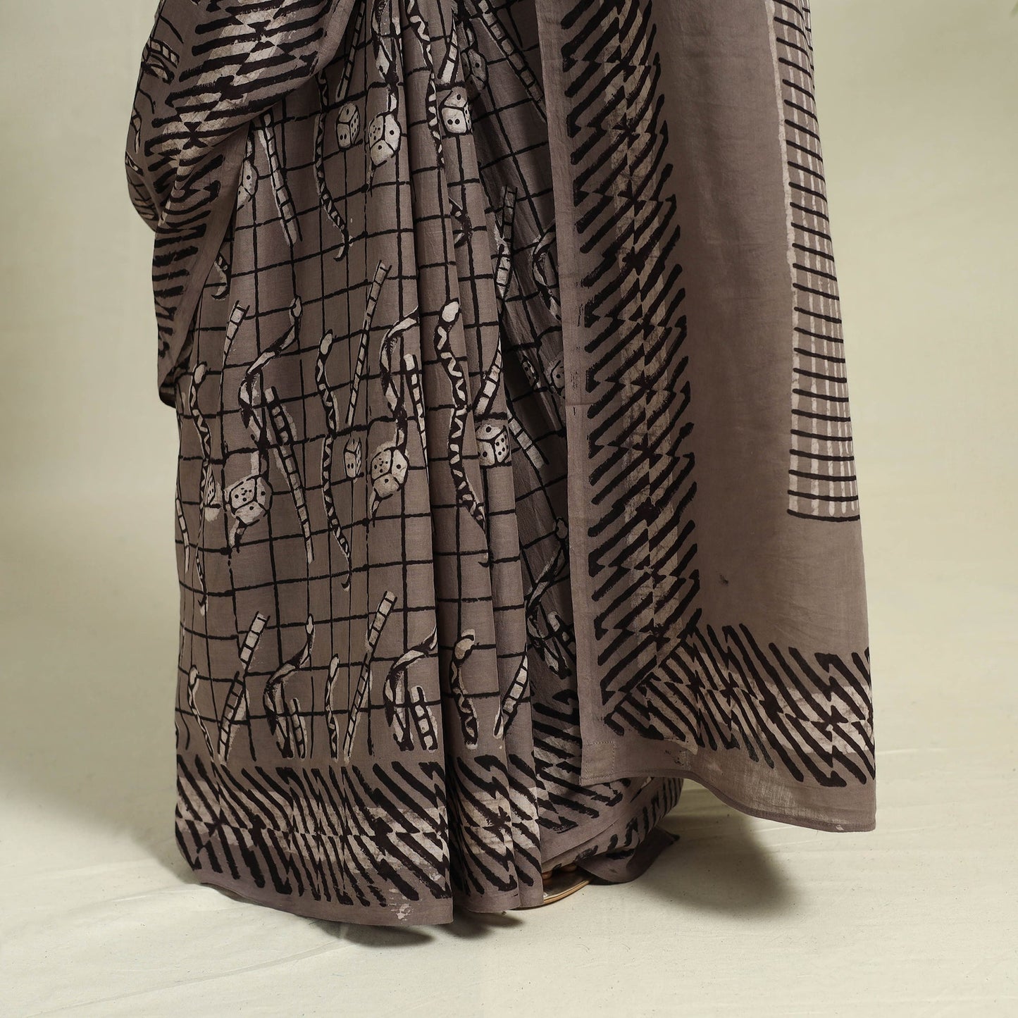 Buy Grey Bindaas Art Natural Dyed Cotton Block Print Saree