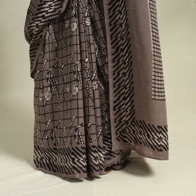 Buy Grey Bindaas Art Natural Dyed Cotton Block Print Saree
