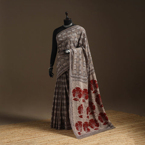 Grey - bindaas art natural dyed cotton saree 33