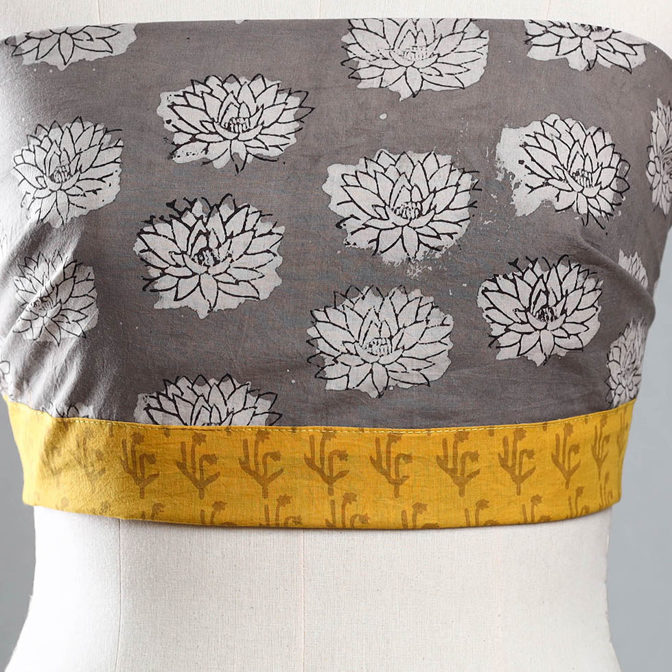 Grey - bindaas printed cotton blouse piece 32 - handcrafted