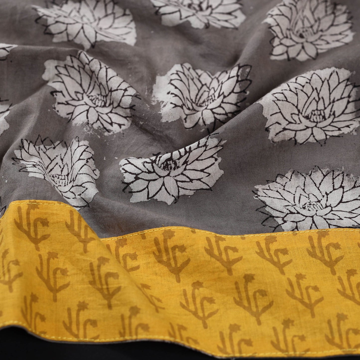 Grey - bindaas printed cotton blouse piece 32 - handcrafted
