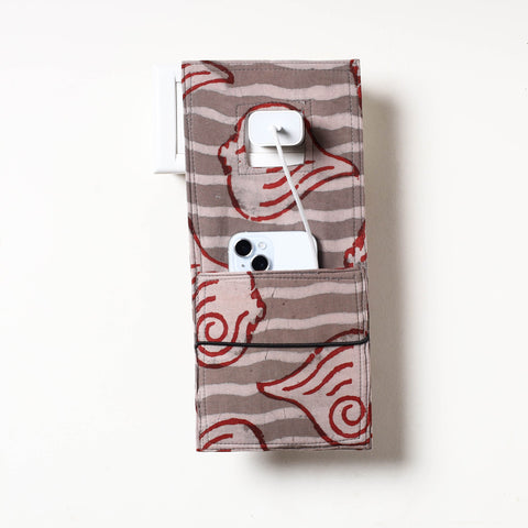 Grey Bindaas Block Printed Cotton Mobile Charging Holder 