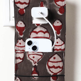 Grey Bindaas Block Printed Cotton Mobile Charging Holder 