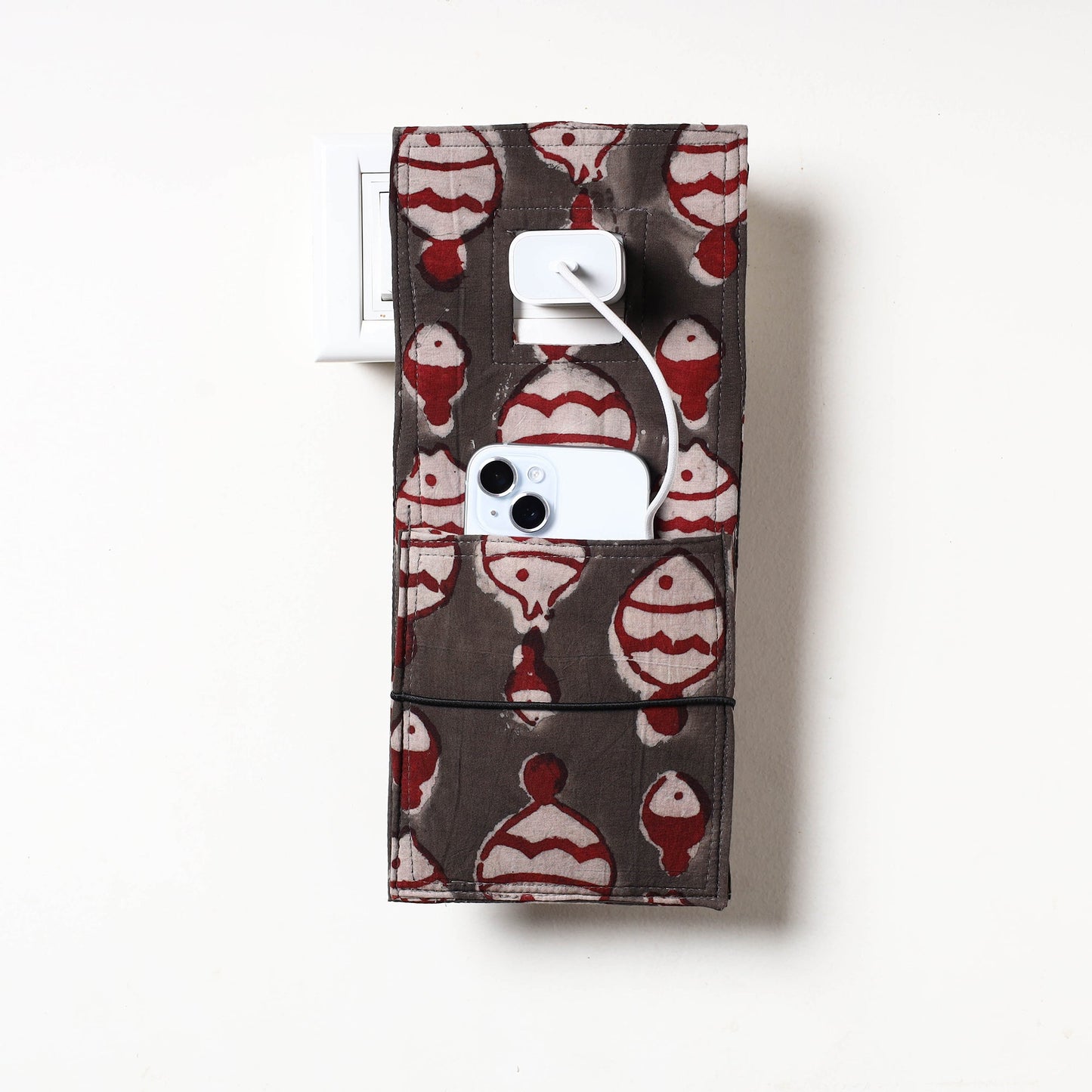 Grey Bindaas Block Printed Cotton Mobile Charging Holder 