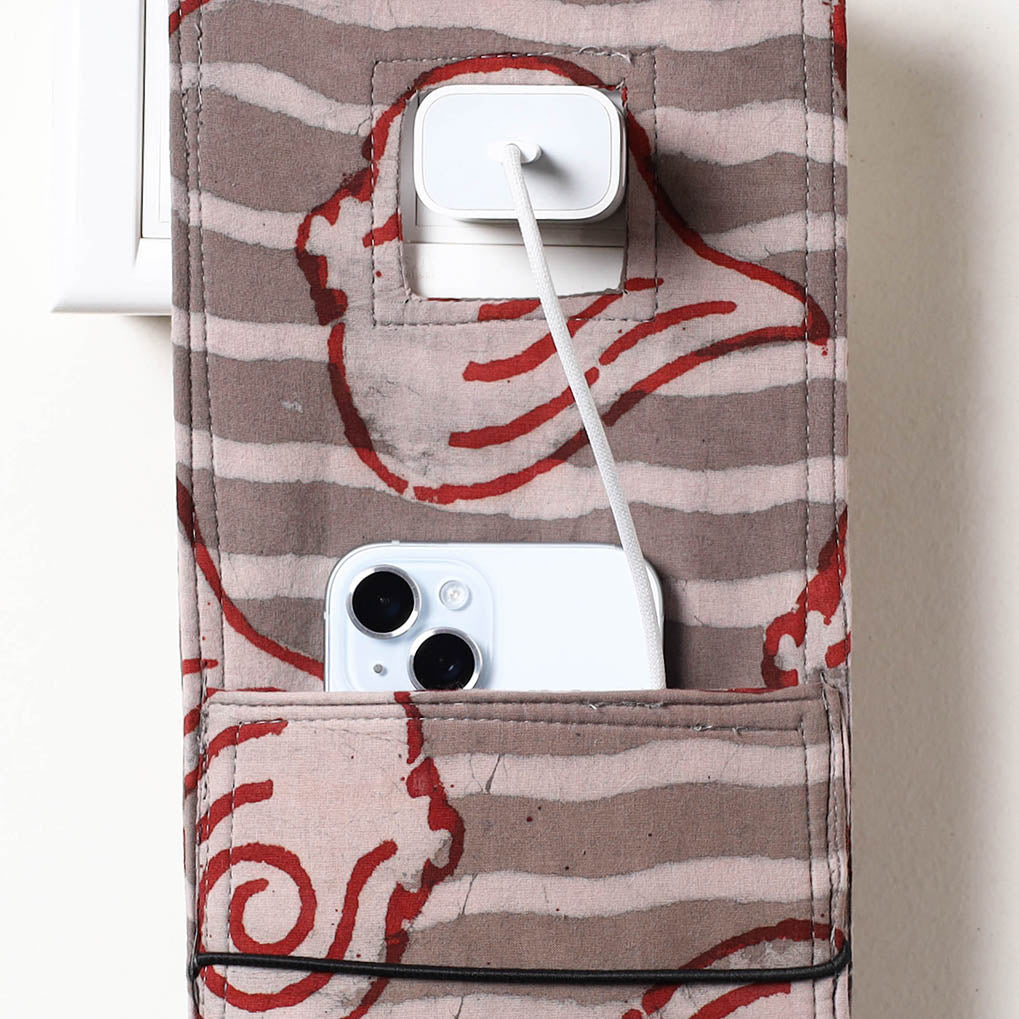 Grey Bindaas Block Printed Cotton Mobile Charging Holder 