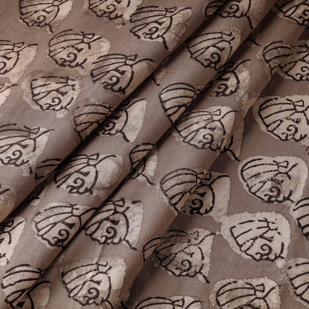 Grey - Bindaas Block Printed Natural Dyed Cotton Fabric