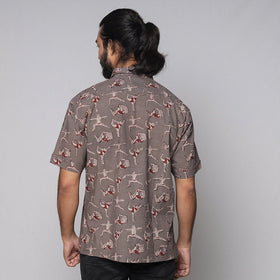 Grey - Bindaas Block Printed Natural Dyed Cotton Men Half Sleeve Shirt