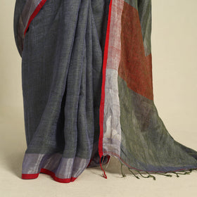 Grey Bishnupur Linen Handloom Saree from Bengal