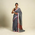  Grey Bishnupur Linen Handloom Saree from Bengal