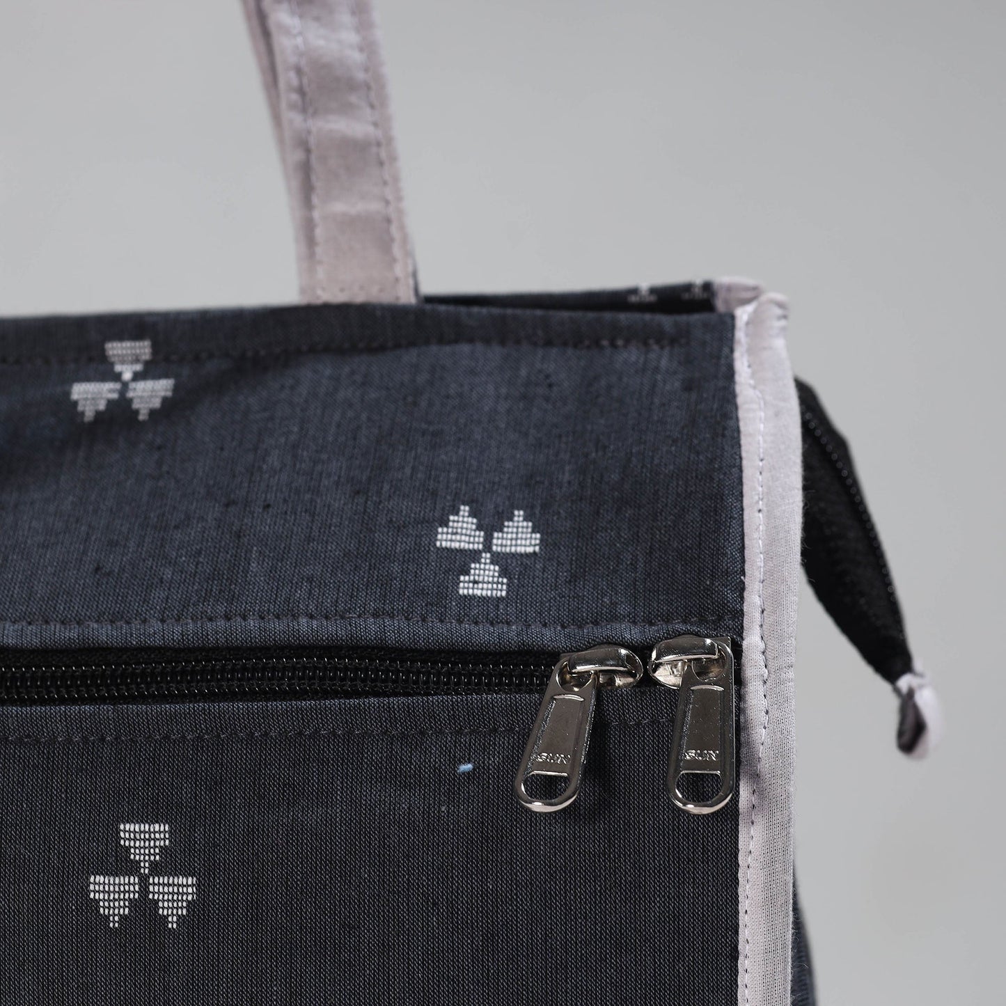 Black Handcrafted Jacquard Cotton Hand Bag 05