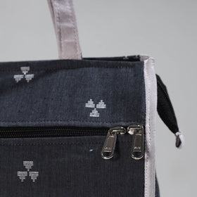 Black Handcrafted Jacquard Cotton Hand Bag 05